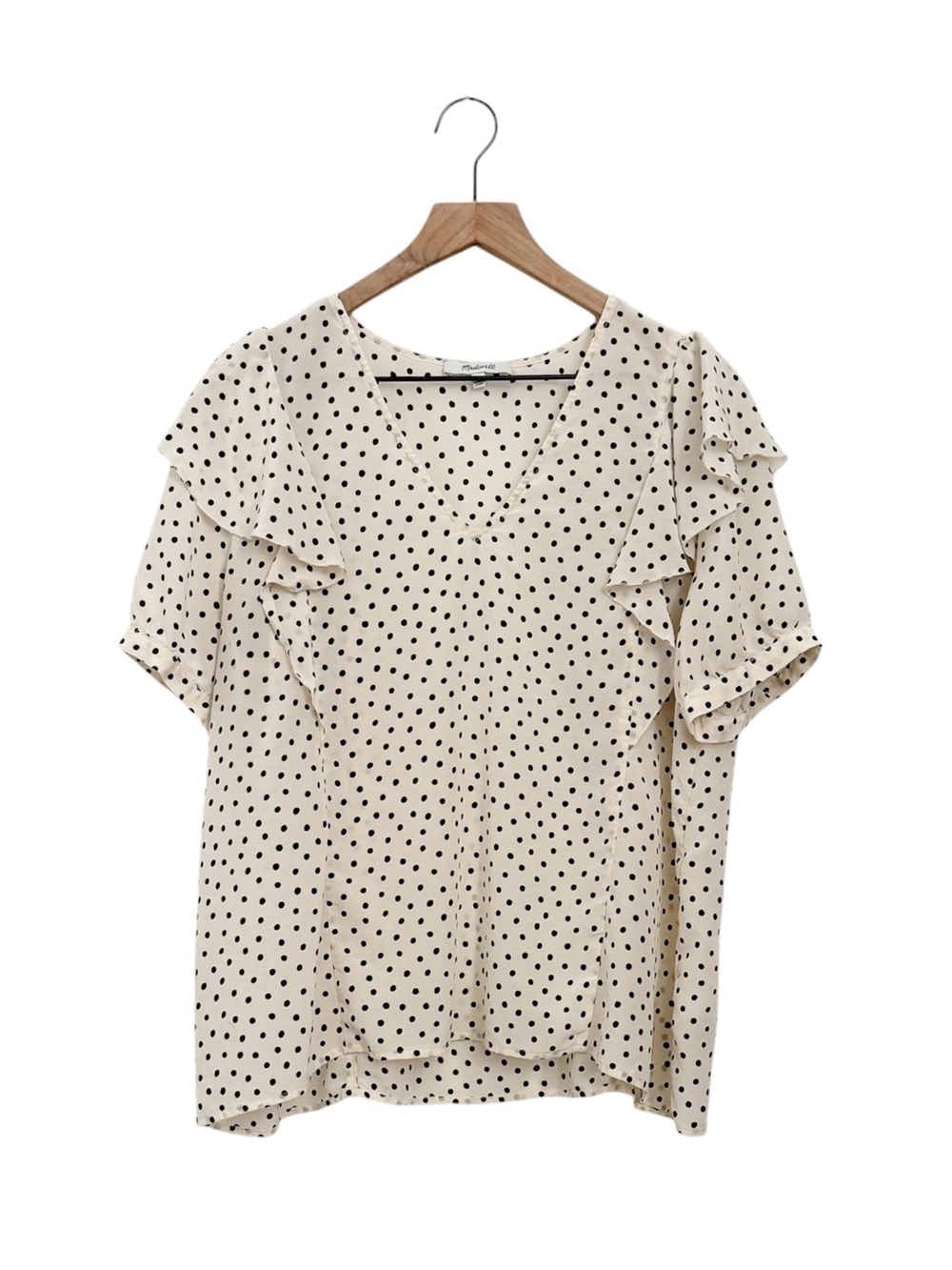 Madewell 100% Silk V Neck Shoulder Ruffle Top In Inkbrush Dots